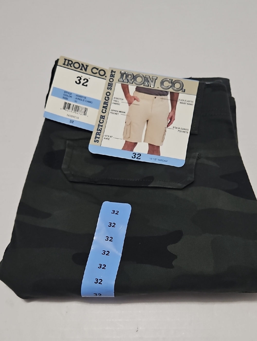 Iron Clothing Co Jungle  Green Camo Men's Stretch Cargo Shorts Size 32 - Picture 3 of 12